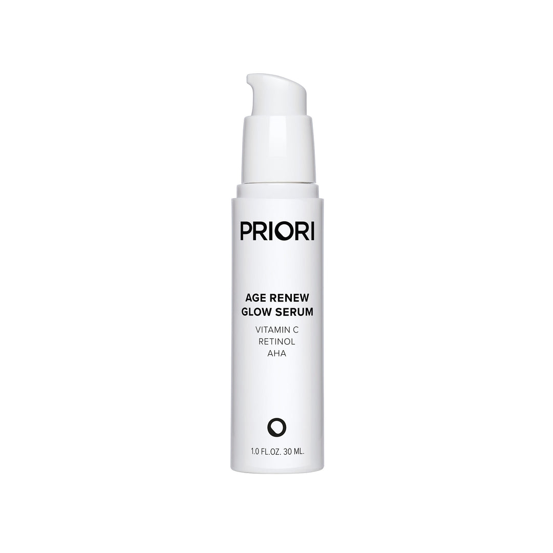 Priori Age Renew Glow Serum Anti aging cream with retinol, Vitamin C, and AHA on a white background 2