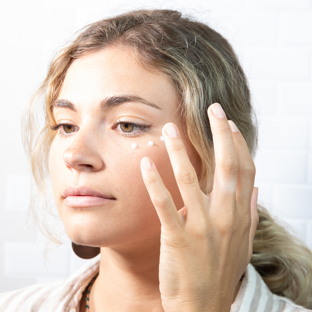PRIORI DNA Eye Recovery Cream application shown on model face 5
