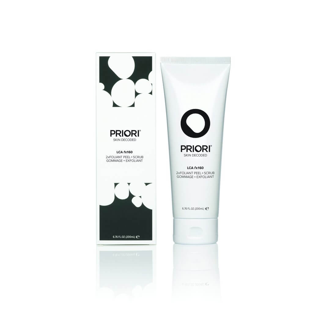 PRIORI fx160 2xFoliant Exfoliating Facial Peel and Shower Scrub Product and Packaging 1