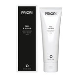 Priori LCA Peel & Exfoliating Face Scrub new product packaging on a white background