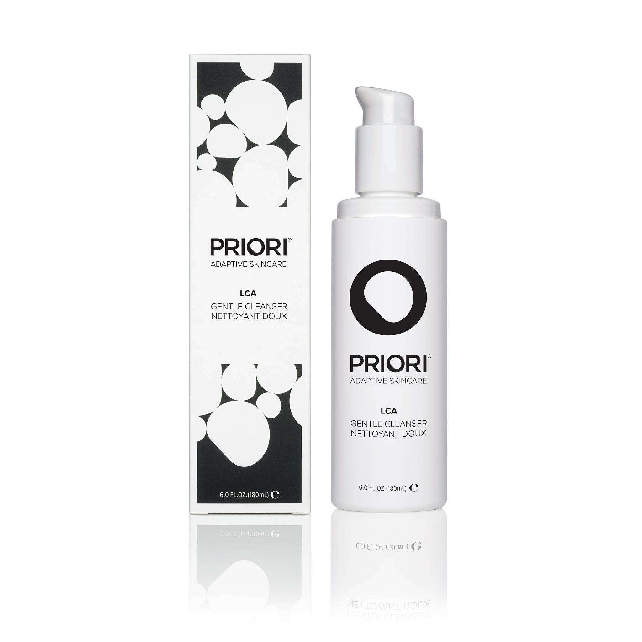 PRIORI LCA Daily Gentle Facial Cleanser pH-correct Lactic Acid and essential antioxidant vitamins A, C, E & Pro-vitamin A for advanced moisturization, multi-layer skin renewal and antioxidant protection in packaging